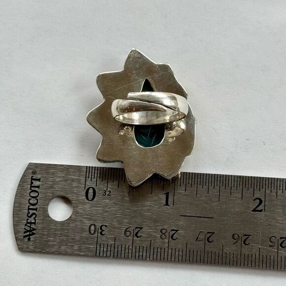 Carved Green Onyx Gemstone Sterling Silver Jewelry Adjustable Statement Ring - Picture 7 of 7